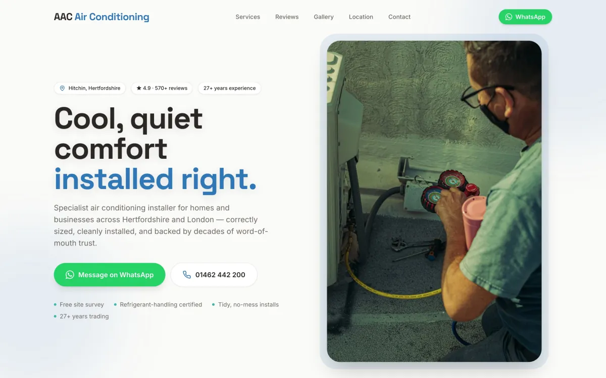 aircon repairs website built by Vybrants